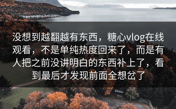 没想到越翻越有东西，糖心vlog在线观看，不是单纯热度回来了，而是有人把之前没讲明白的东西补上了，看到最后才发现前面全想岔了