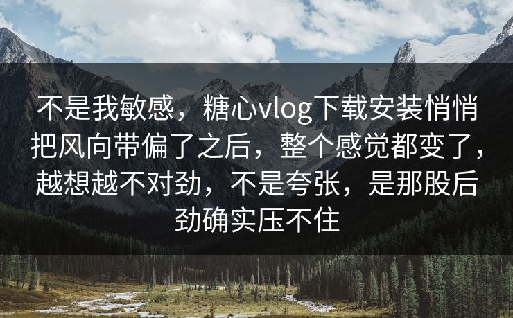 不是我敏感，糖心vlog下载安装悄悄把风向带偏了之后，整个感觉都变了，越想越不对劲，不是夸张，是那股后劲确实压不住