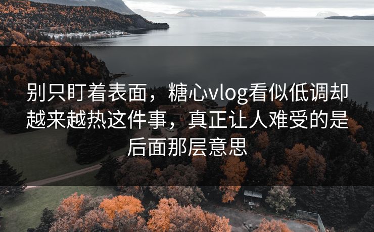 别只盯着表面,糖心vlog看似低调却越来越热这件事,真正让人难受的是后面那层意思